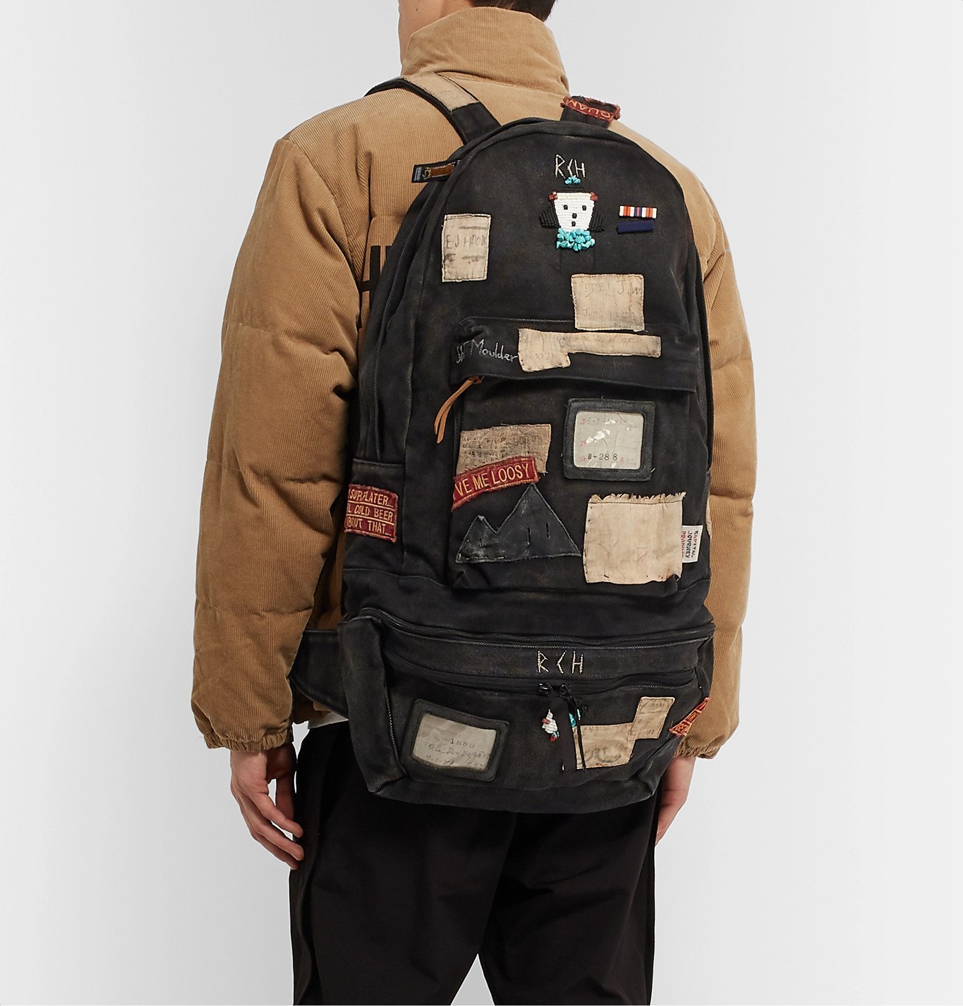 KAPITAL - Distressed Appliquéd Canvas Backpack with Detachable 