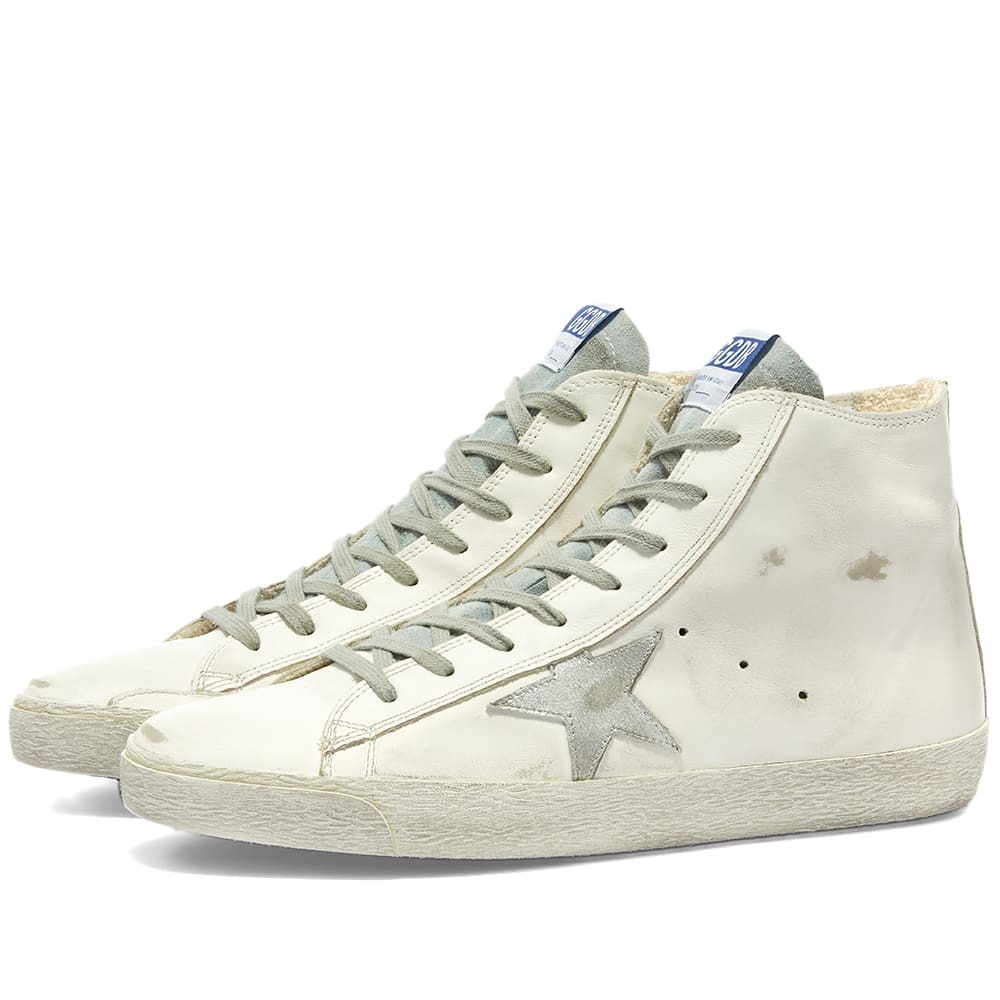 Golden Goose Men's Francy Leather Hi-Top Sneakers in White/Silver/Milk ...