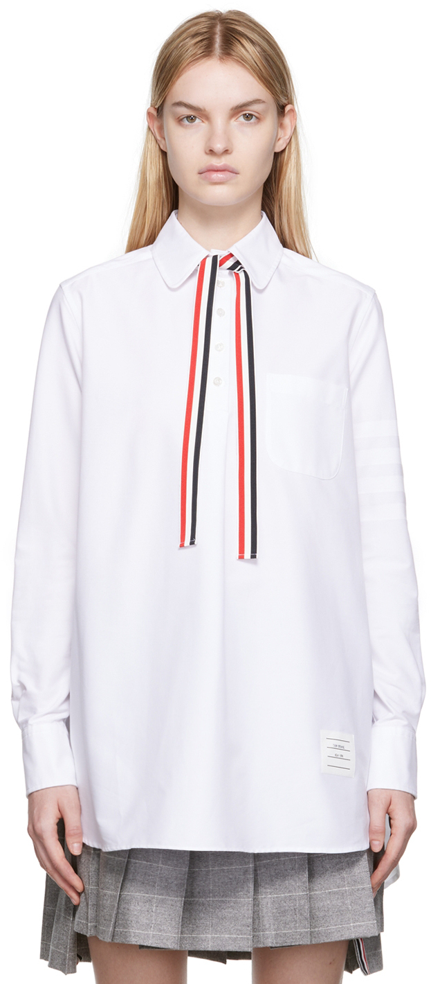 Thom Browne White Bow Tie Blouse Thom Browne