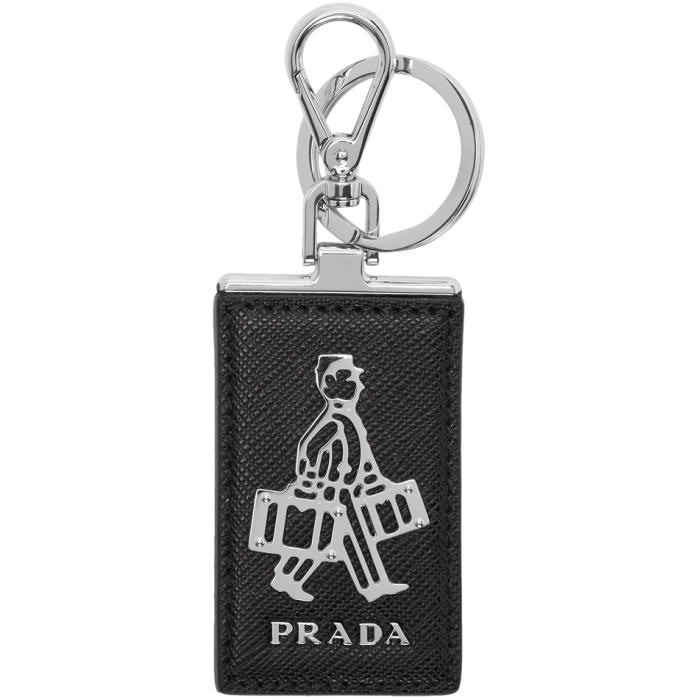 Prada Black and Silver Logo Plaque Keychain Prada