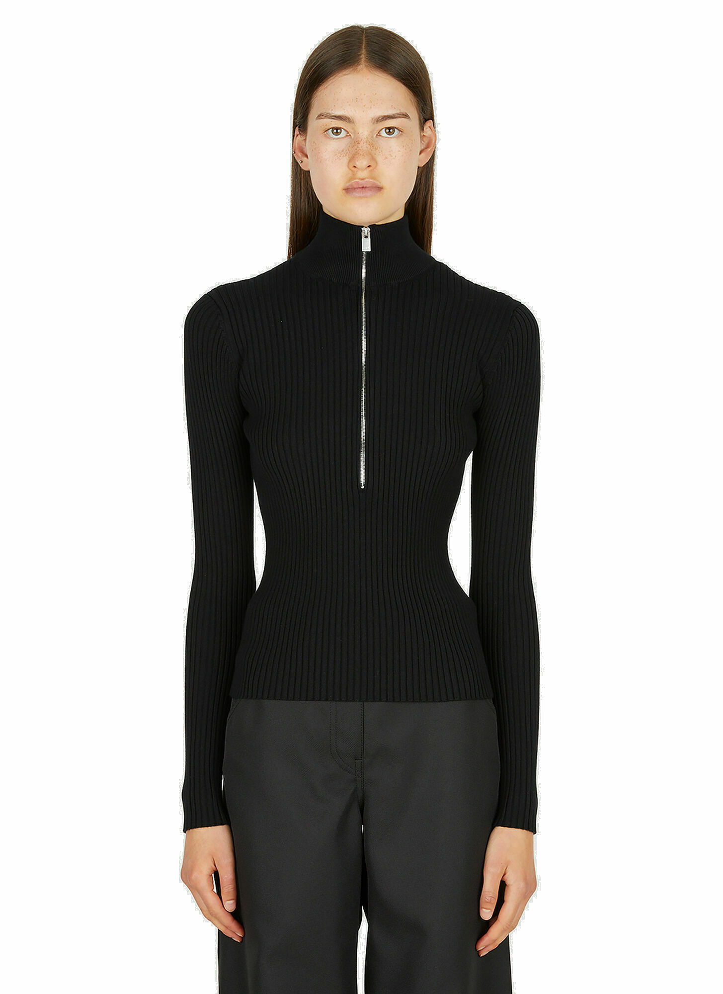 Photo: Zip Front Ribbed Sweater in Black