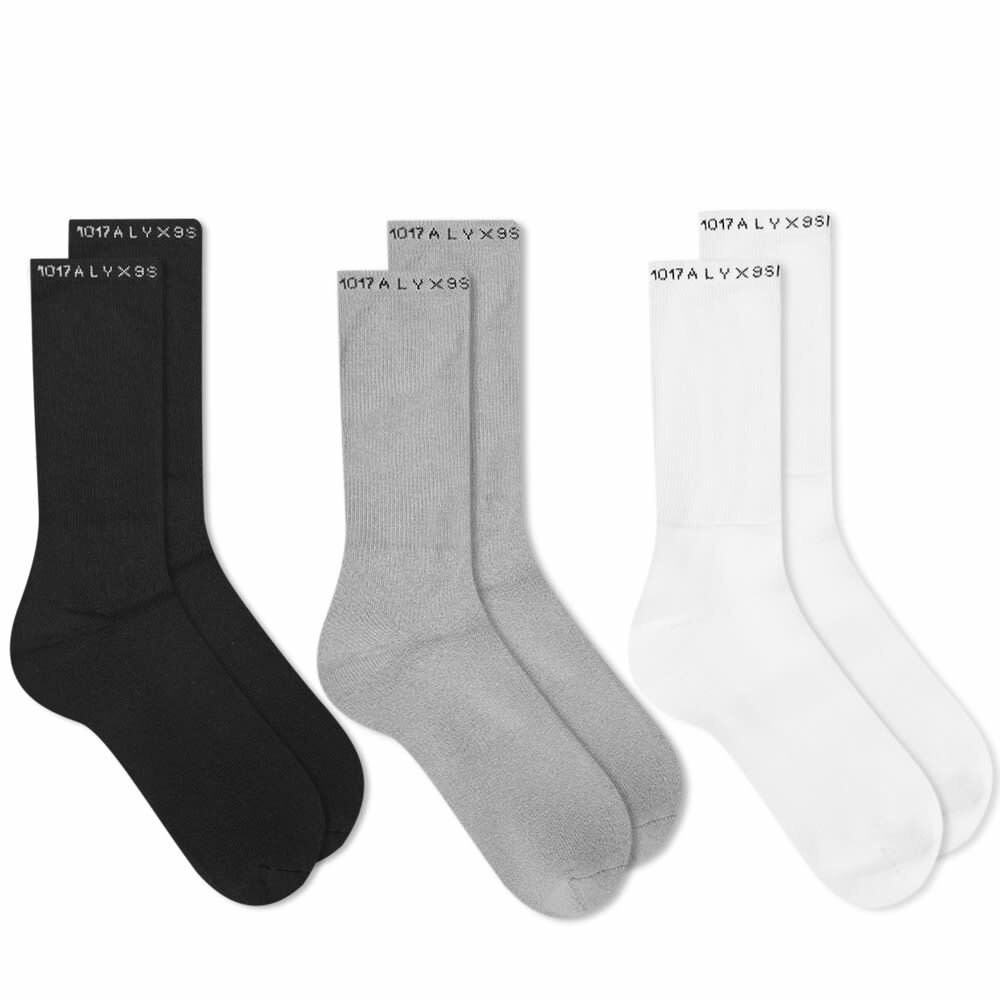 Photo: 1017 ALYX 9SM Men's 3 Pack Socks in Black/Grey/White