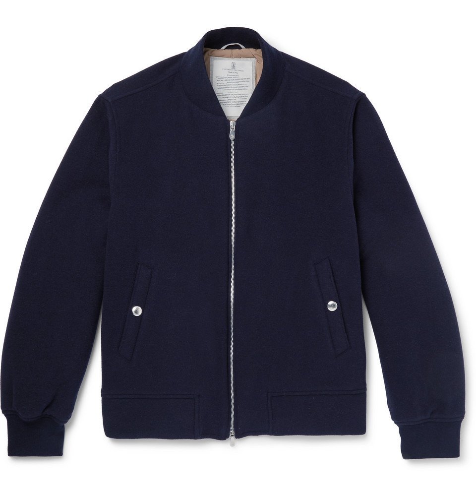 Brunello Cucinelli - Wool and Cashmere-Blend Bomber Jacket - Men - Navy ...