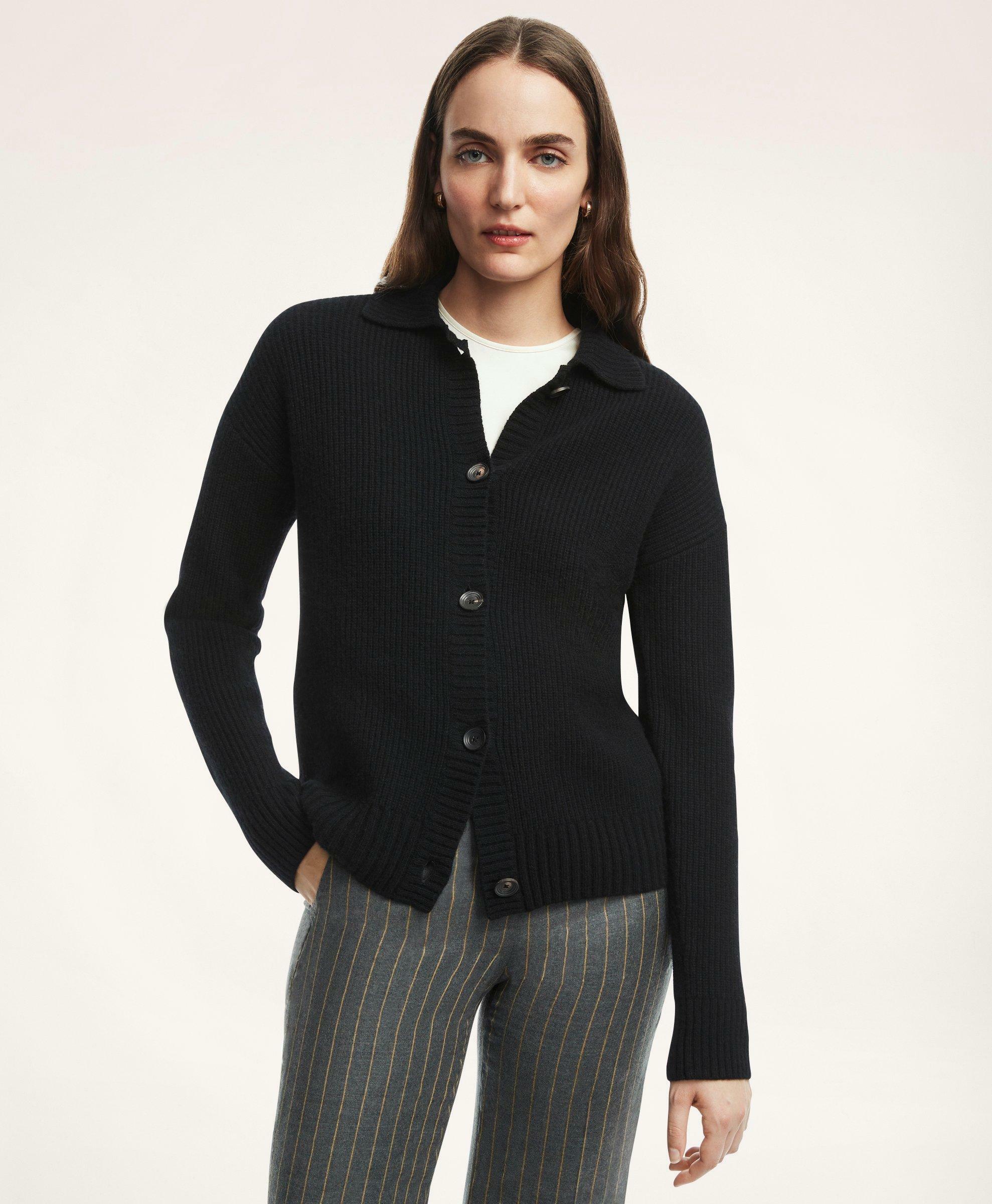Brooks Brothers Women's Merino Wool Cashmere Blend Sweater Jacket | Black