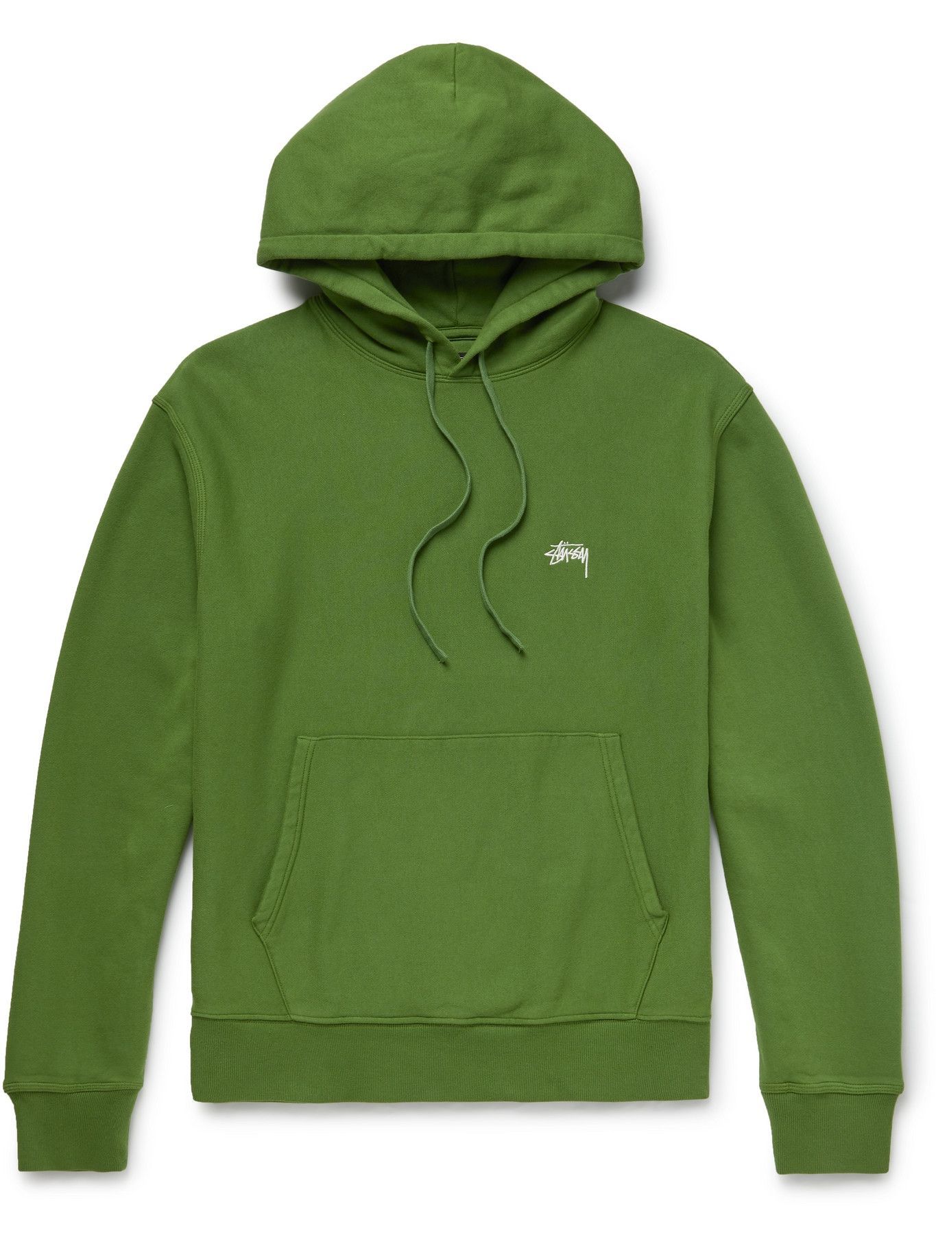 STÜSSY - Logo-Embroidered Fleece-Back Cotton-Jersey Hoodie - Green Stussy