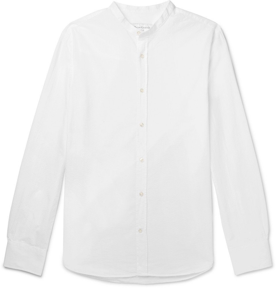 Officine Generale - Slim-Fit Grandad-Collar Cotton-Seersucker Shirt ...