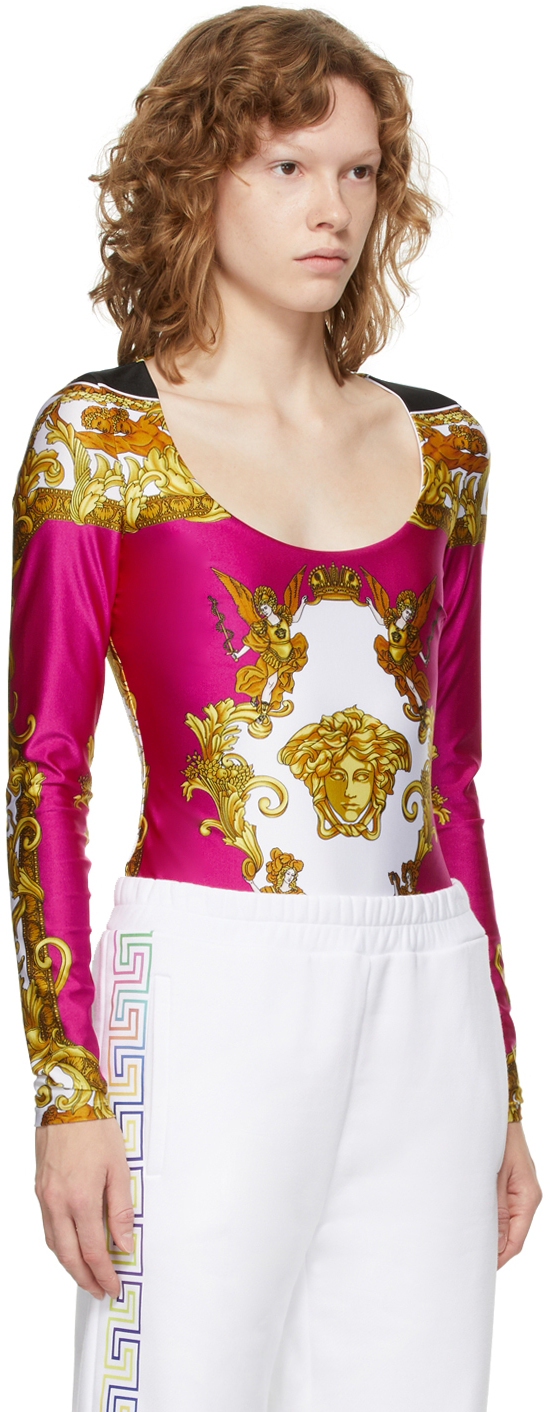 Versace Pink & Gold Medusa Renaissance Bodysuit Versace