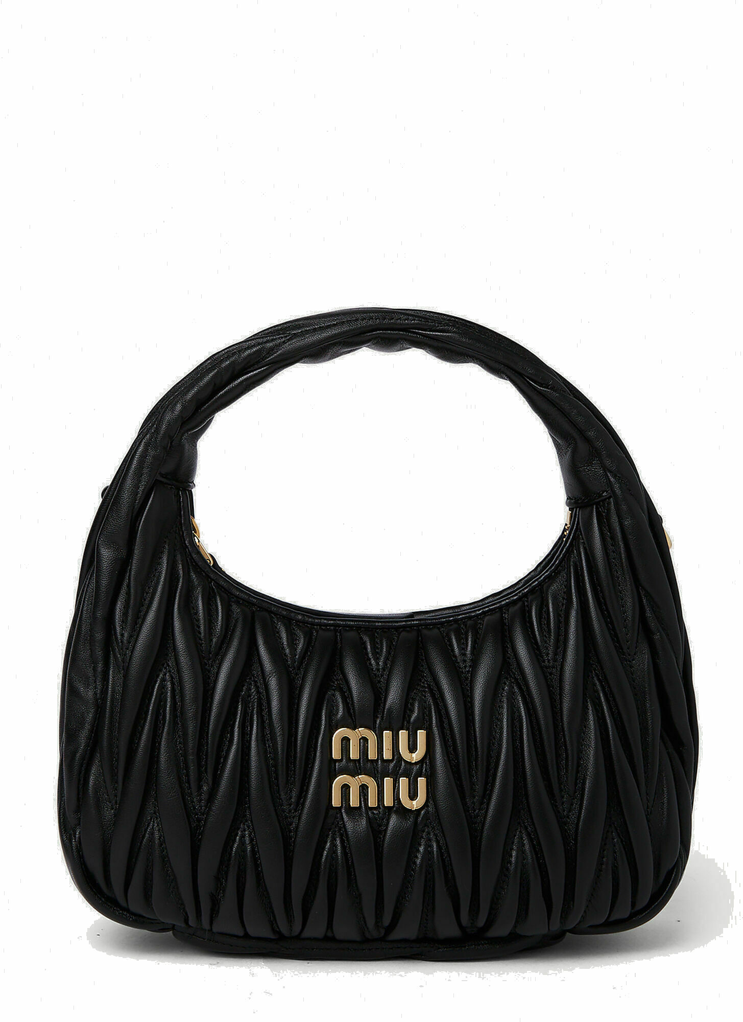 Wander Mini Hobo Handbag in Black Miu Miu