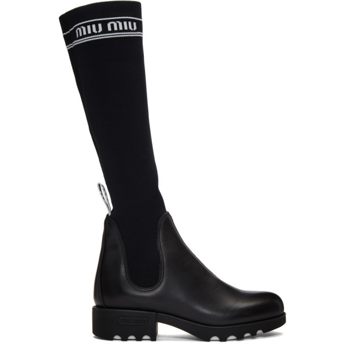 Miu Miu Black Sock Logo Boots Miu Miu