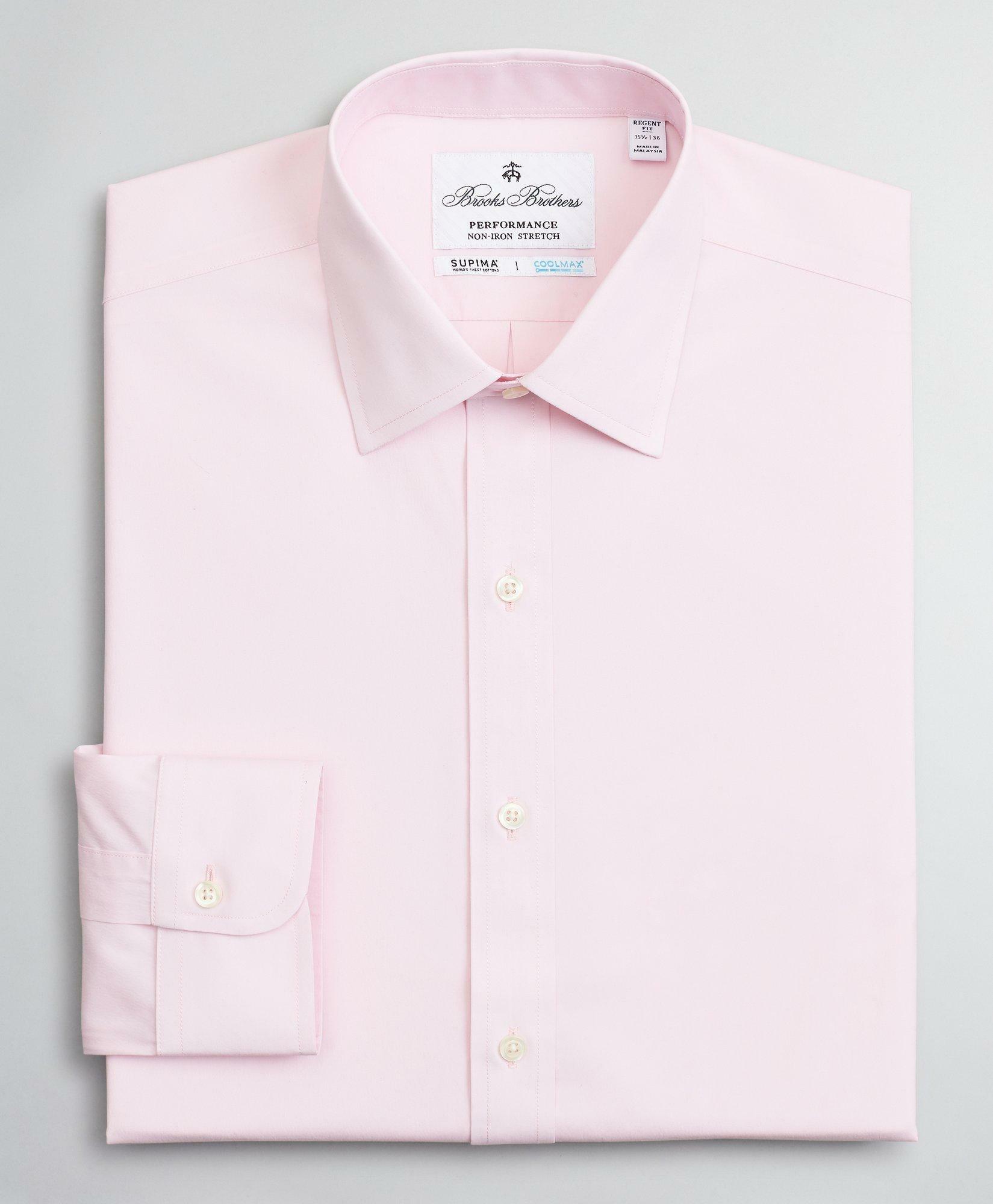 Brooks Brothers Men's Regent Regular-Fit Dress Shirt, Performance Non-Iron with COOLMAX, Ainsley Collar Twill | Pink
