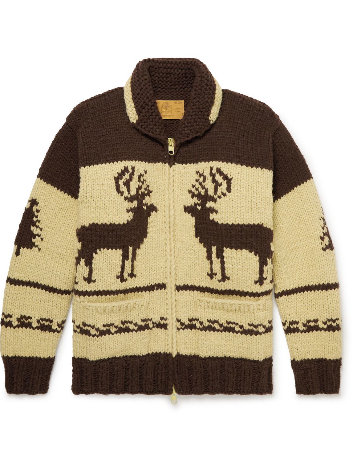 Canadian Sweater Company SlimFit ShawlCollar Intarsia Wool ZipUp