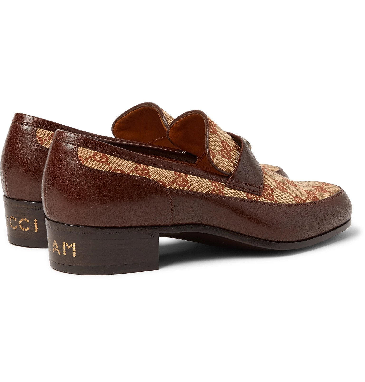 Gucci - Printed Monogrammed Coated-Canvas and Leather Loafers - Brown Gucci