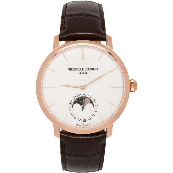 Frederique Constant Gold and Brown Slimline Moonphase Watch