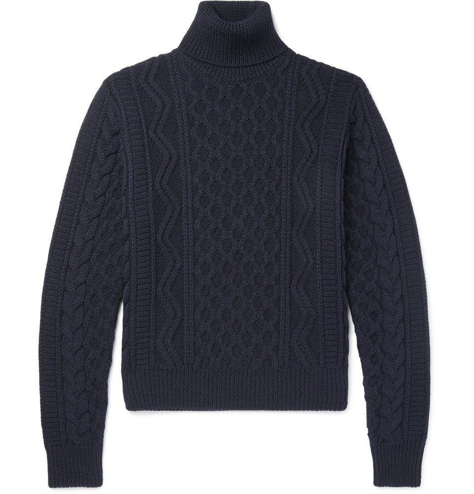 Saint Laurent - Cable-Knit Wool Rollneck Sweater - Men - Midnight blue ...