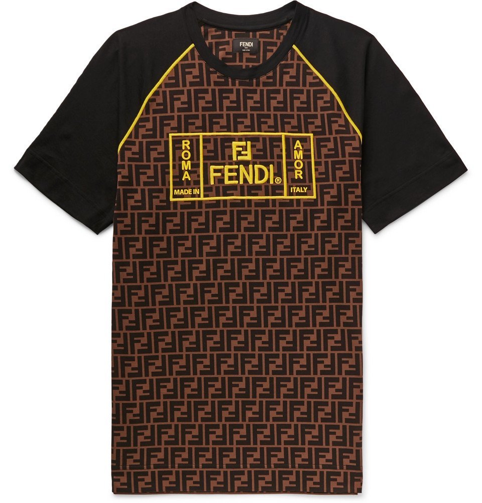 Fendi - Logo-Embroidered Cotton-Jersey T-Shirt - Brown Fendi