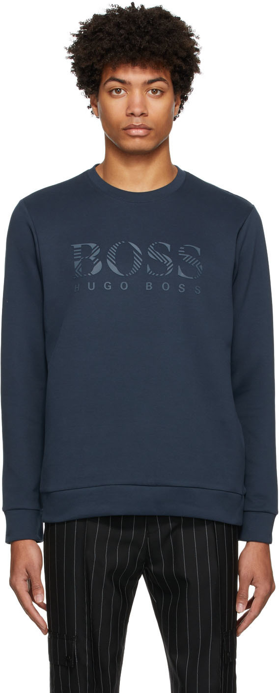 Boss Navy Mixed Jersey Sweatshirt BOSS