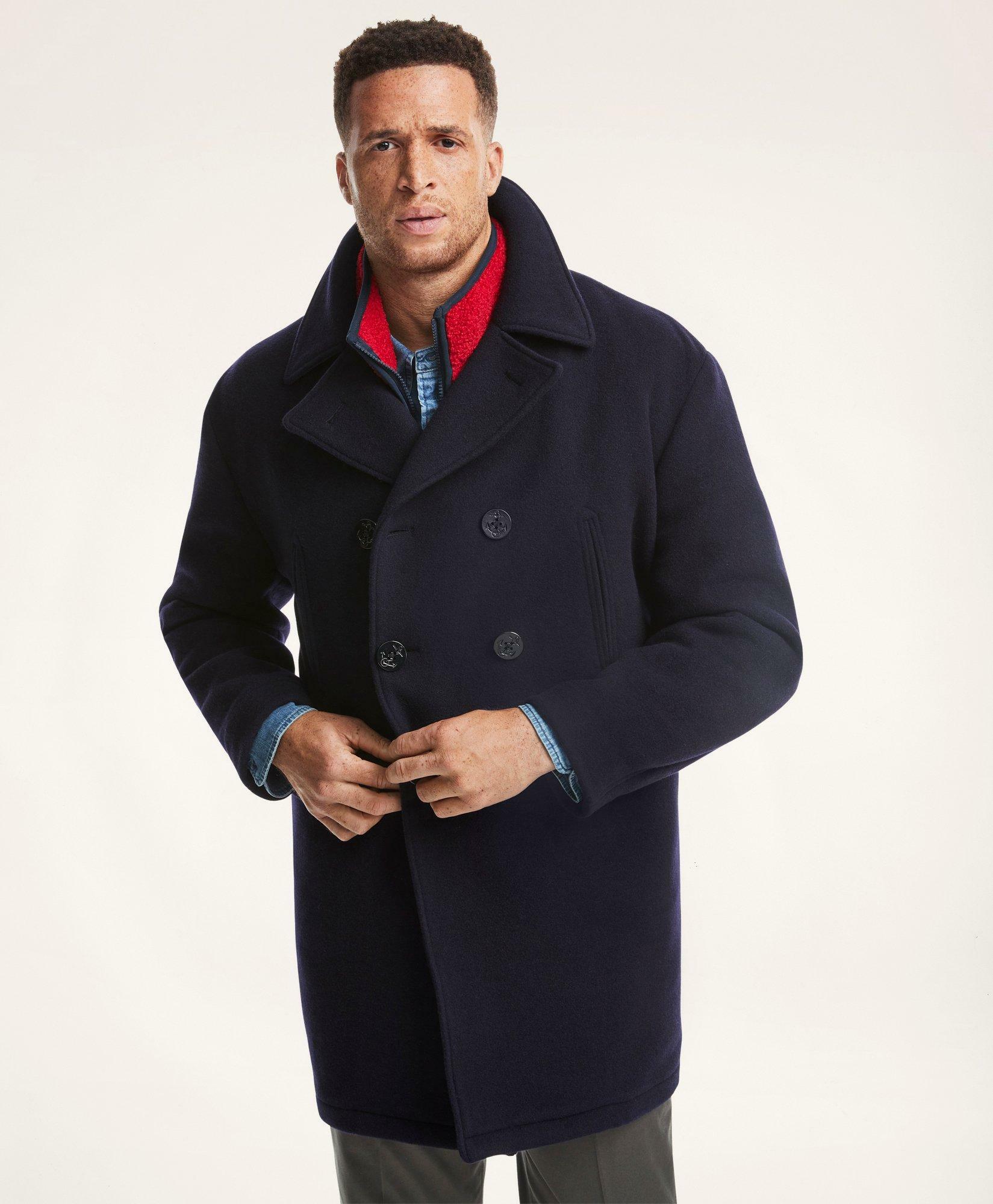 Brooks Brothers Men's Big & Tall Classic Wool Pea Coat | Navy Brooks ...