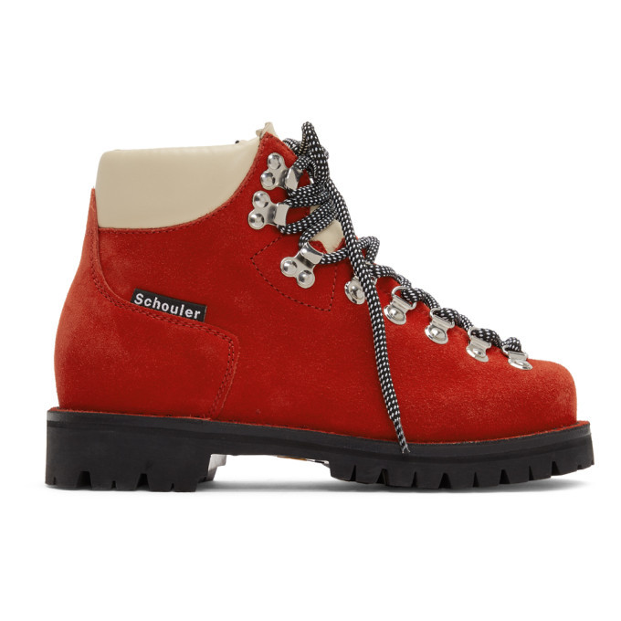 red lace walking boots