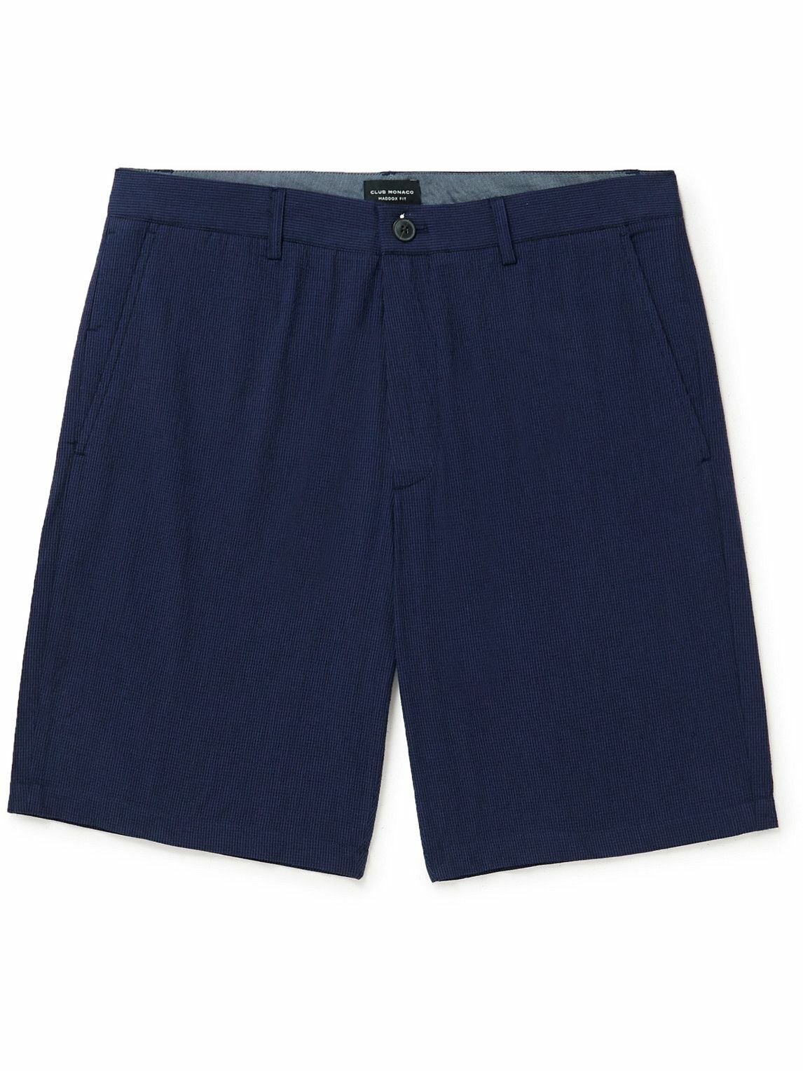 Photo: Club Monaco - Maddox Straight-Leg Cotton-Blend Seersucker Shorts - Blue