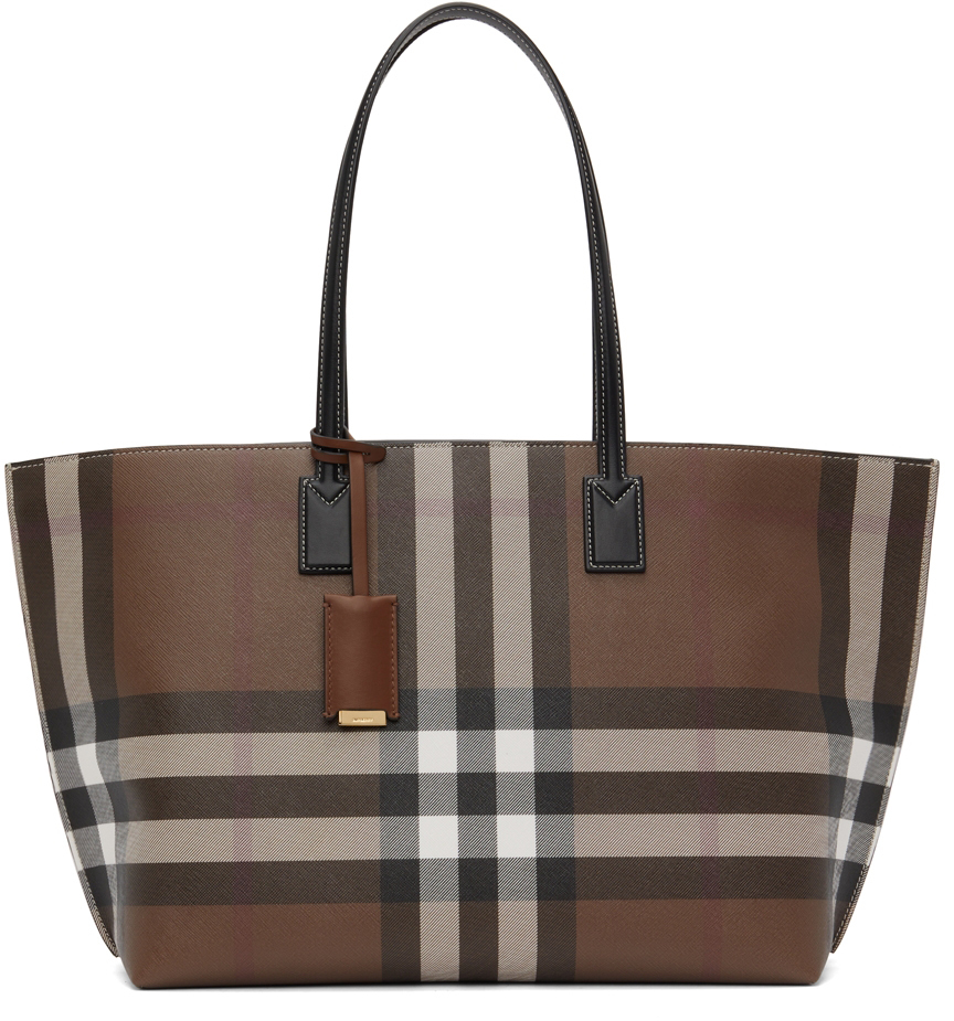 Burberry Brown Leather Check Tote Burberry