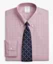 Brooks Brothers Men's Stretch Soho Extra-Slim-Fit Dress Shirt, Non-Iron Pinpoint Button-Down Collar Glen Plaid | Red