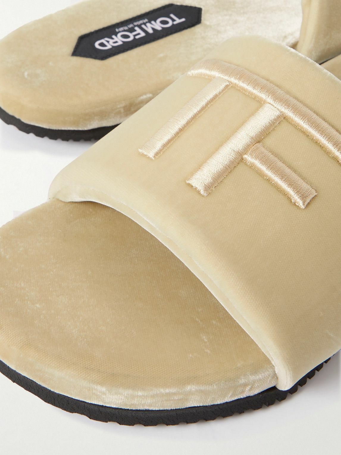 TOM FORD - Harrison Logo-Embroidered Velvet Slides - Neutrals TOM FORD