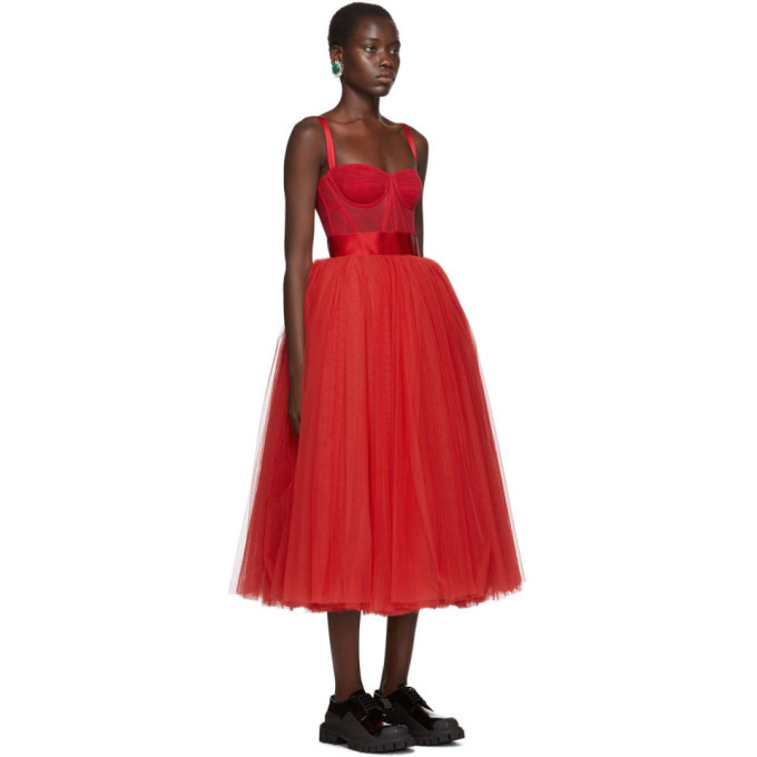 Dolce and Gabbana Red Tulle Bustier Dress Dolce & Gabbana