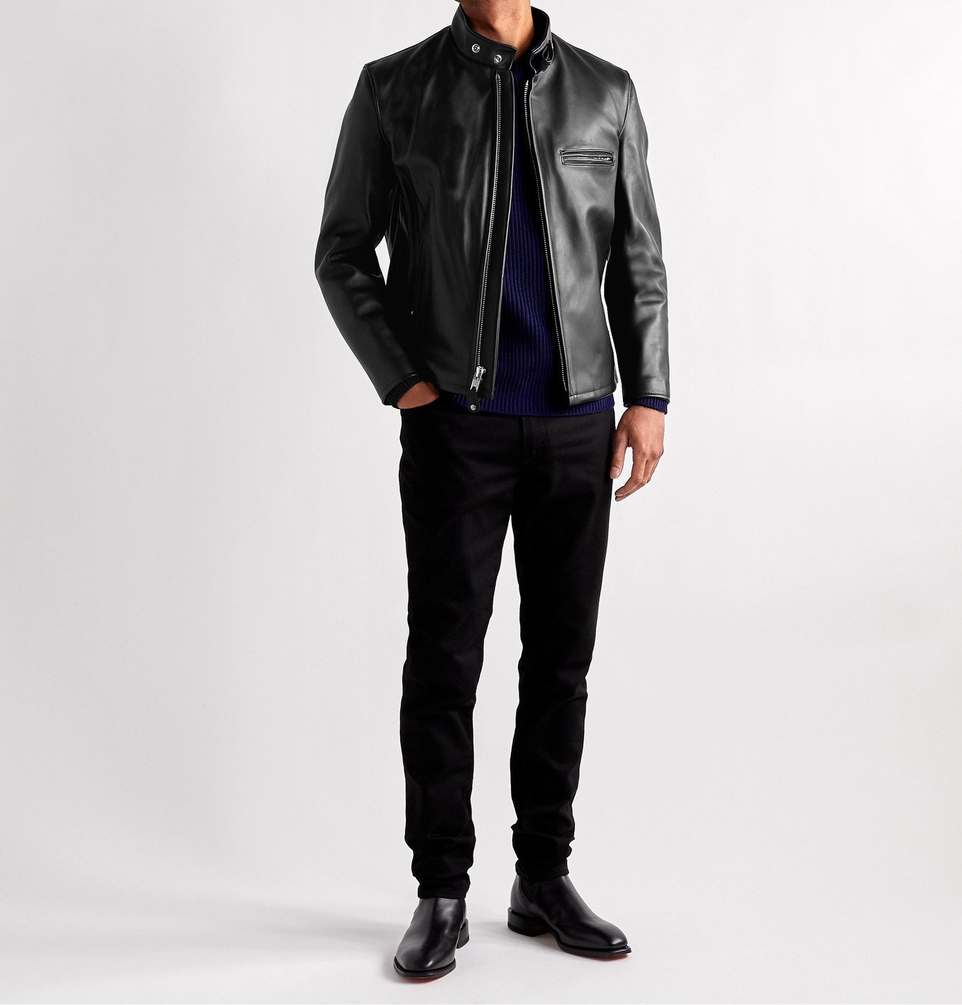 Schott - Classic Racer Slim-Fit Leather Biker Jacket - Black Schott