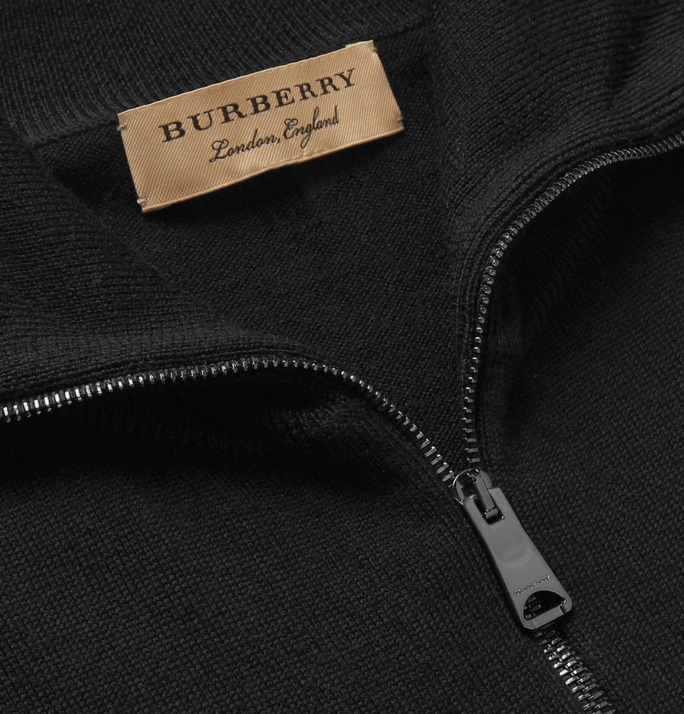 Burberry - Slim-Fit Check-Trimmed Merino Wool Half-Zip Sweater - Men -  Black Burberry