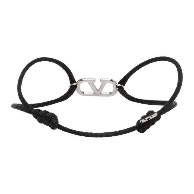 Valentino Garavani Black Cord VLogo Bracelet Valentino Garavani
