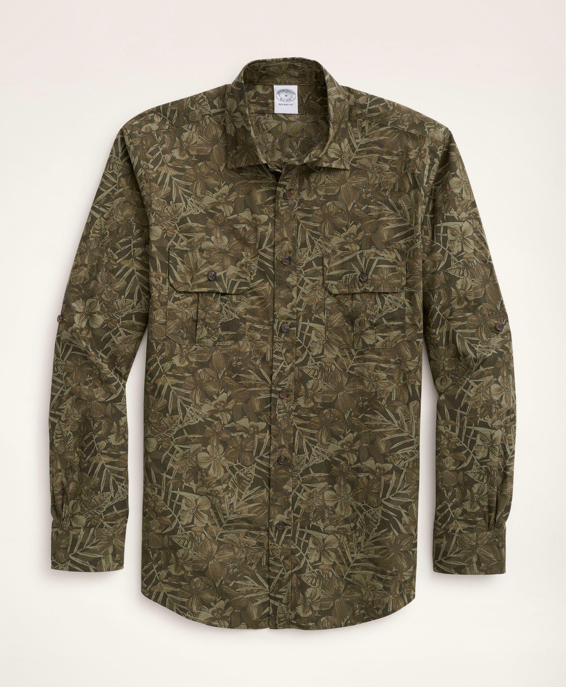 Brooks Brothers Men's Regent Regular-Fit Sport Shirt, Floral Camouflage Print | Green