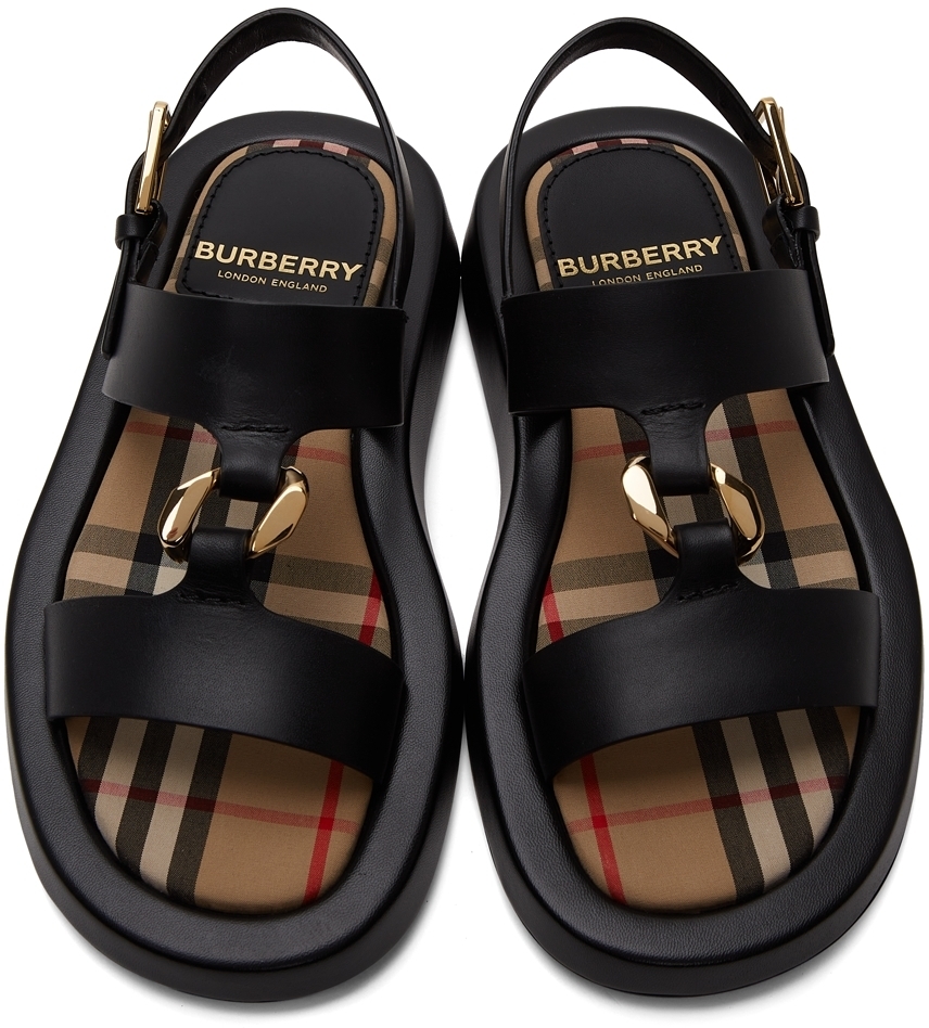 Burberry Black Buckingham Flat Sandal Burberry