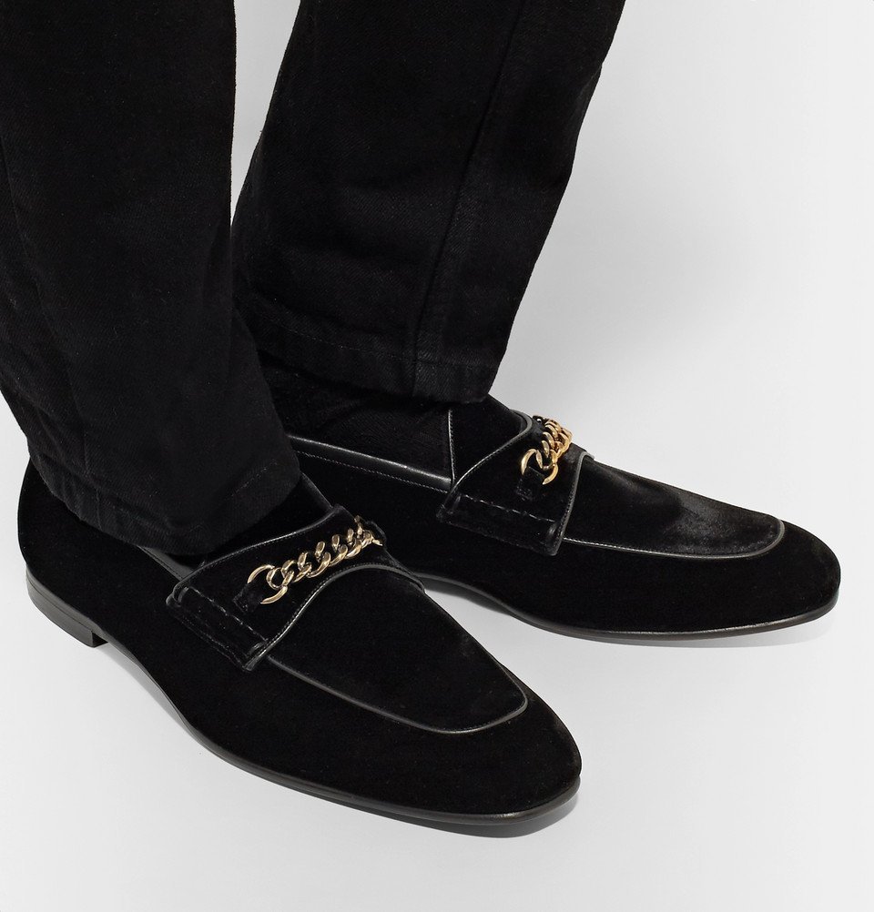 TOM FORD - Chain-Trimmed Velvet Loafers - Men - Black TOM FORD