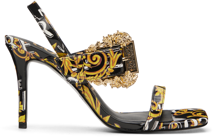 Versace Jeans Couture Black & Gold Emily Heeled Sandals Versace