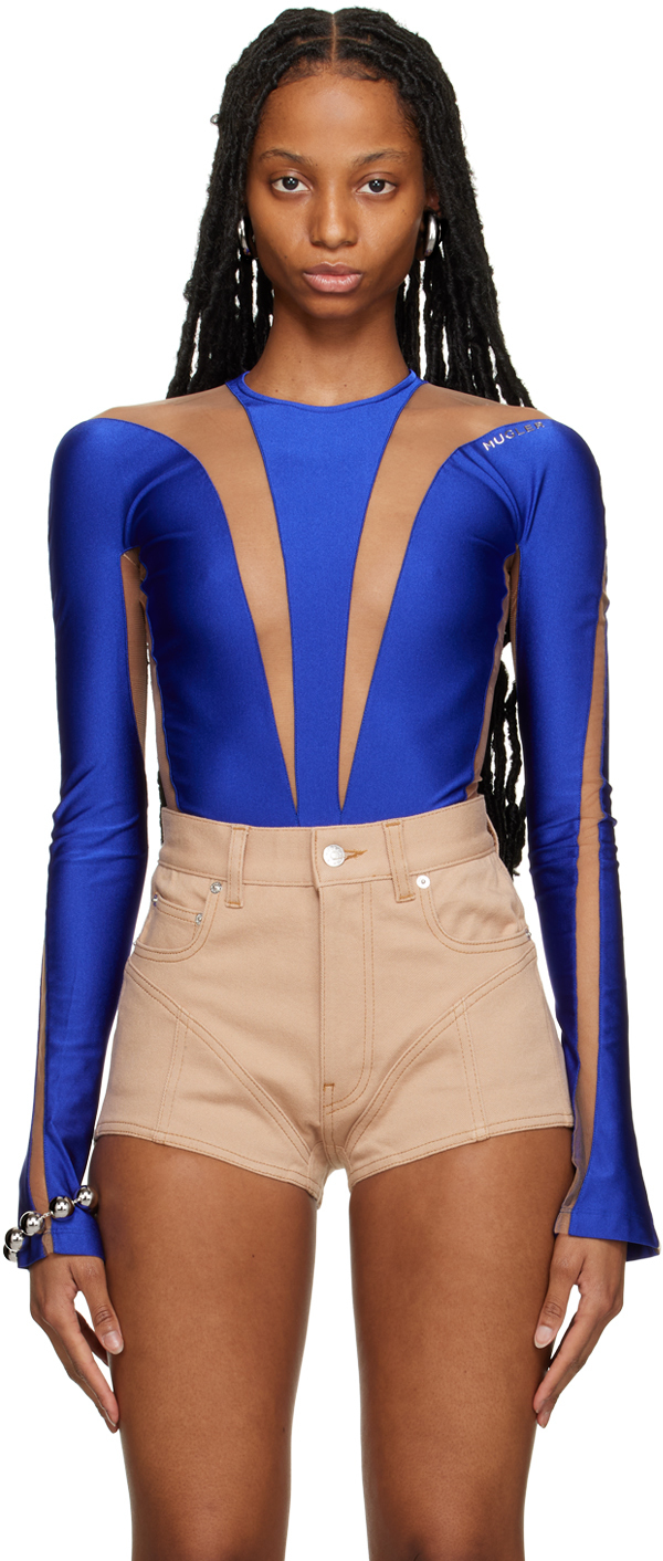 Mugler Blue Illusion Shaping Bodysuit Mugler