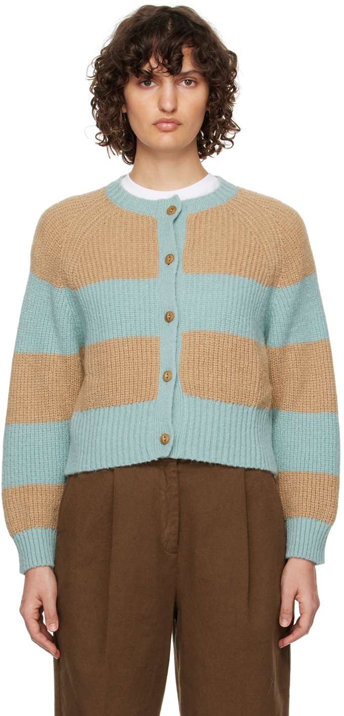 YMC Beige & Blue Foxtail Cardigan YMC