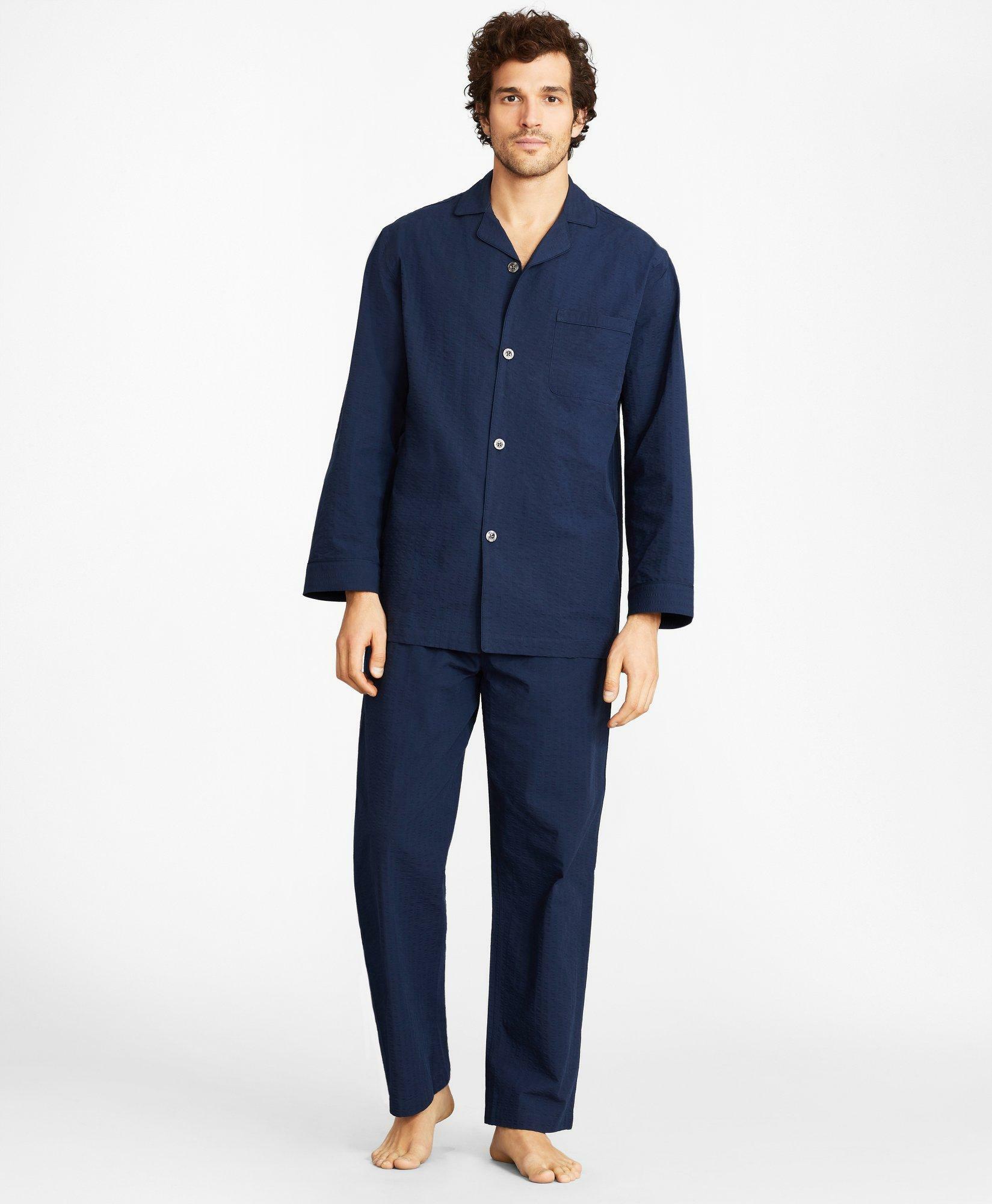 Brooks Brothers Men's Seersucker Tonal Stripe Pajamas | Navy Brooks ...