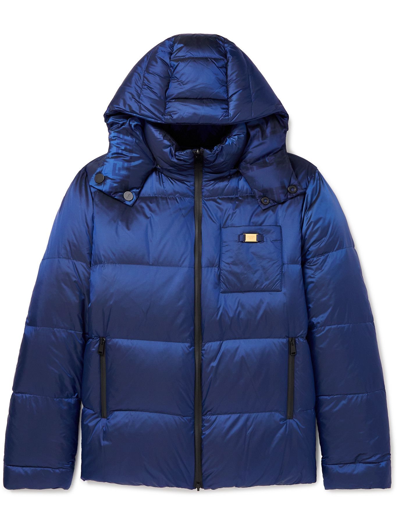 Fendi - Quilted Logo-Jacquard Shell Hooded Down Jacket - Blue Fendi