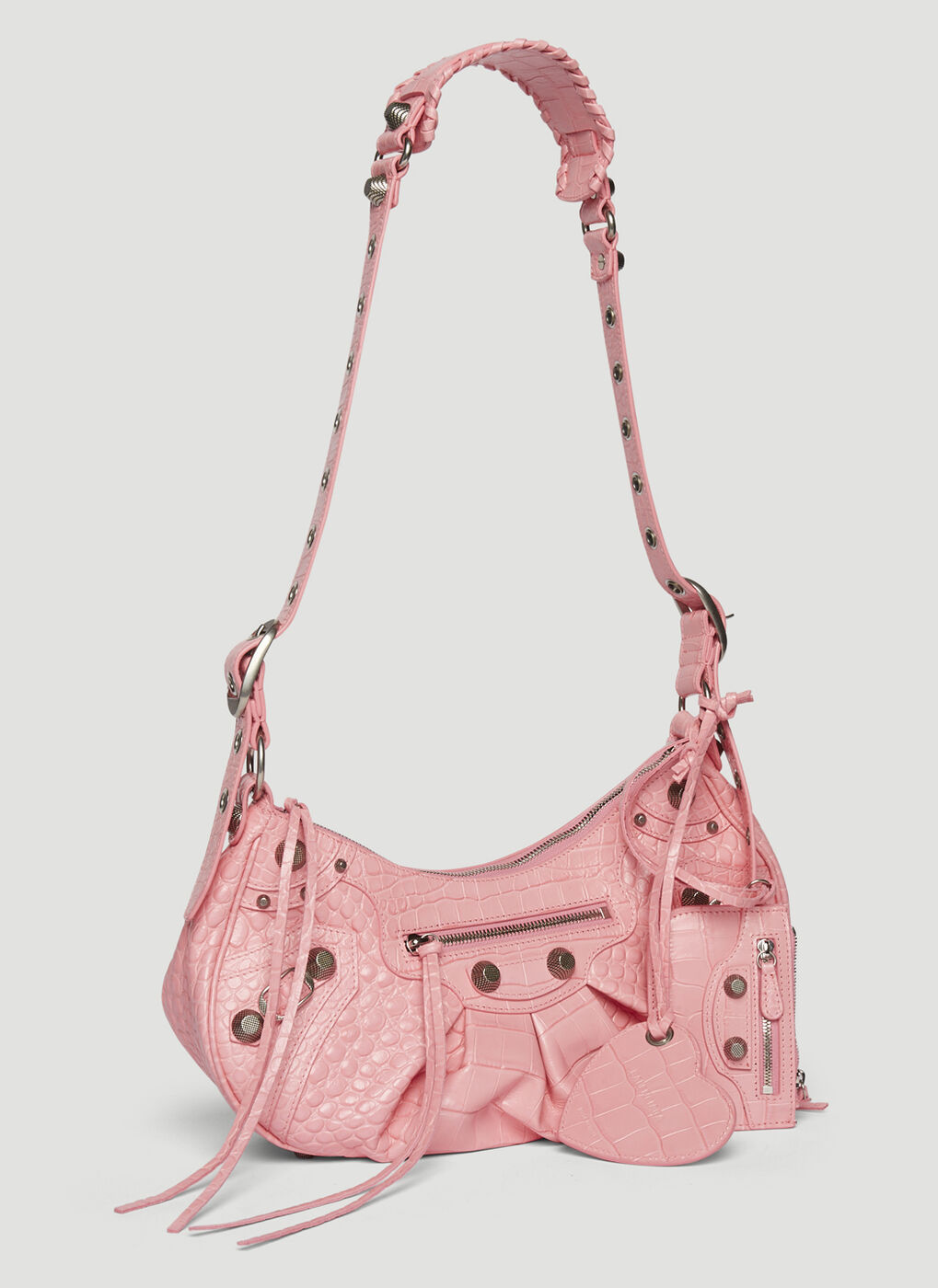 Le Cagole Crocodile-Embossed Shoulder Bag in Pink Balenciaga