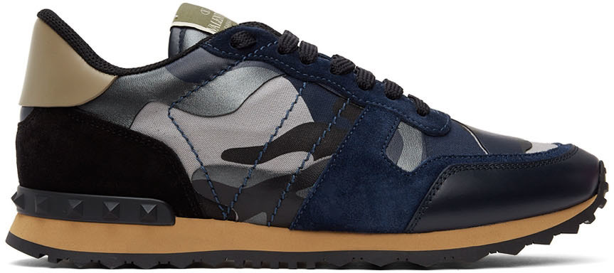 Valentino Garavani Blue & Grey Camo Rockrunner Sneakers Valentino Garavani