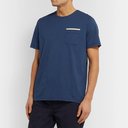 Oliver Spencer - Herringbone-Trimmed Organic Cotton-Jersey T-Shirt - Blue