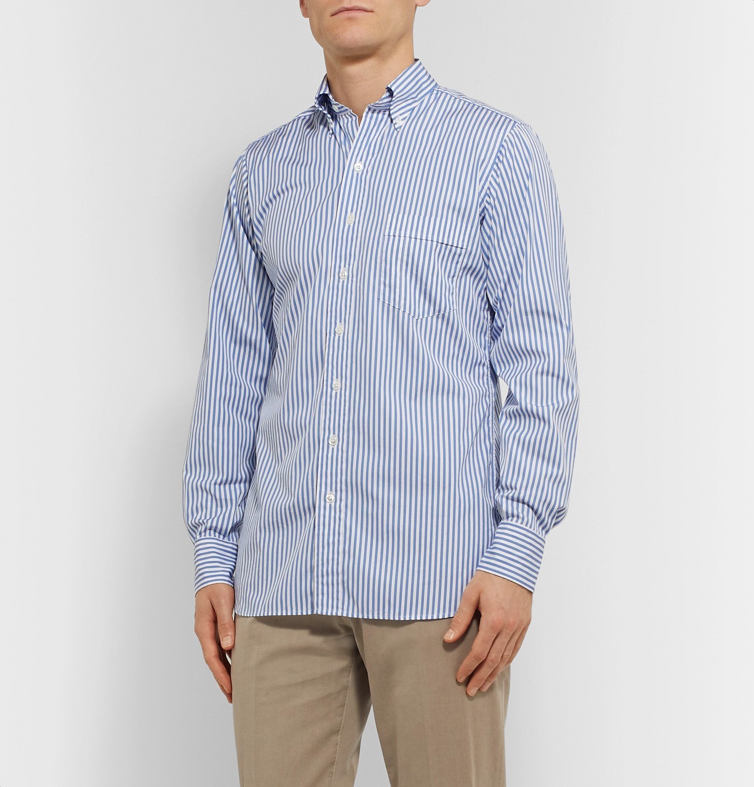 Drake's - Button-Down Collar Striped Cotton-Poplin Shirt - Blue Drake's