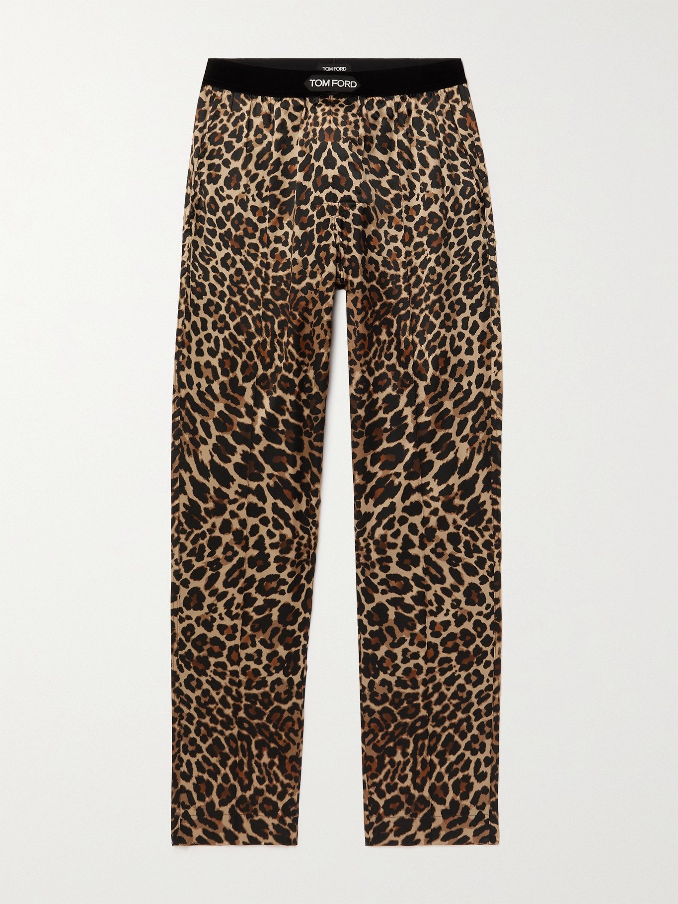 TOM FORD - Velvet-Trimmed Leopard-Print Stretch Silk-Satin Pyjama Trousers  - Brown TOM FORD