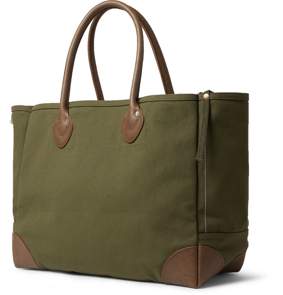 KAPITAL - Leather-Trimmed Cotton-Canvas Tote Bag - Green KAPITAL