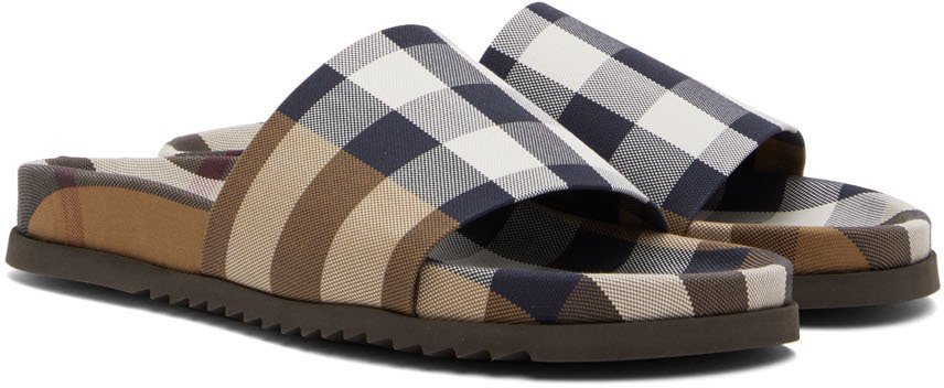 Burberry Brown Cotton Check Slides Burberry