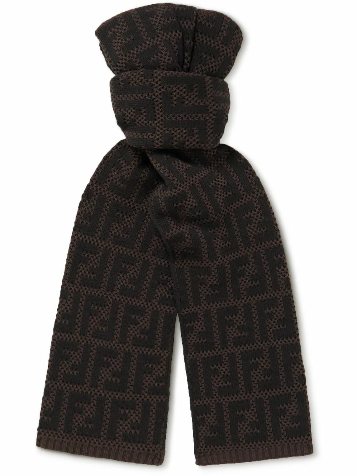 Fendi Open Knit Logo Jacquard Cotton Blend Scarf Fendi