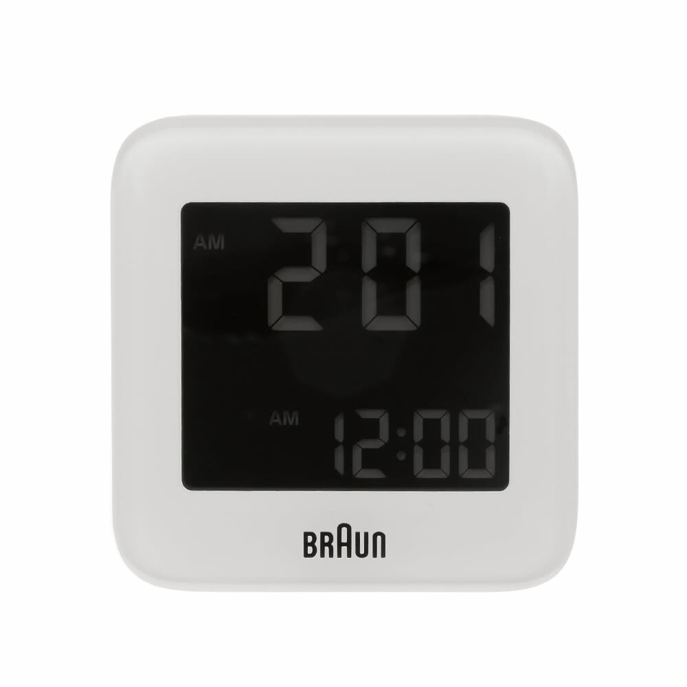 Braun Digital Travel Alarm Clock in White Braun