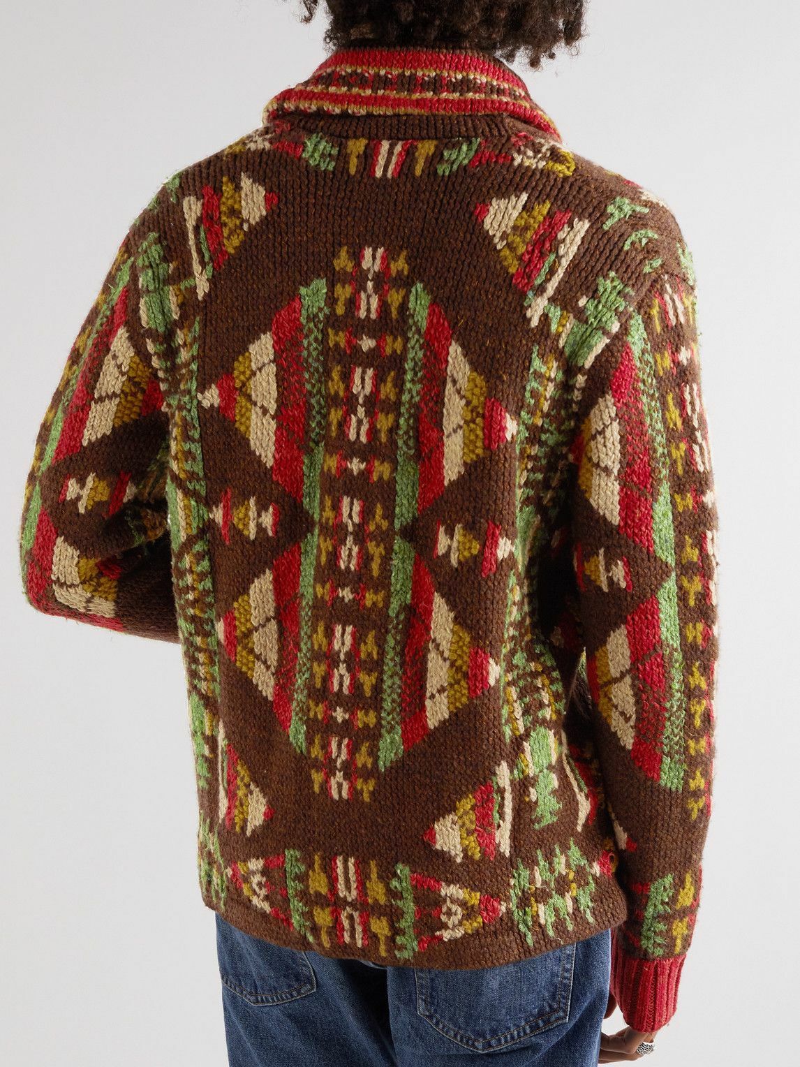 RRL - Shawl-Collar Intarsia Wool, Linen and Silk-Blend Cardigan - Red RRL