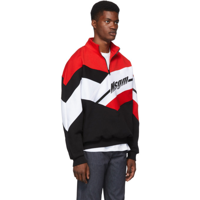 MSGM Black and Red Half-Zip Track Pullover MSGM