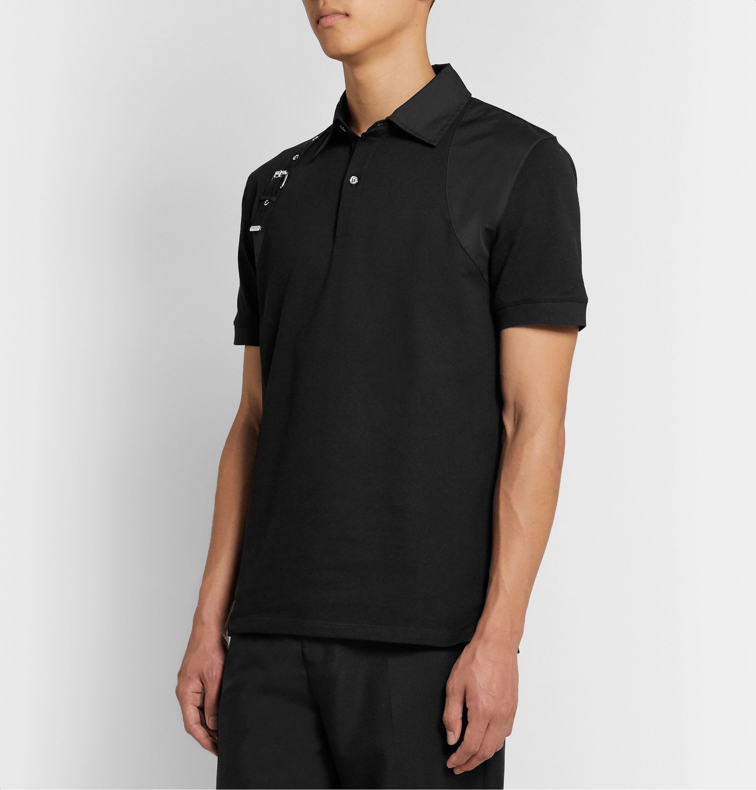 Alexander McQueen - Harness-Detailed Cotton-Piqué Polo Shirt - Black ...